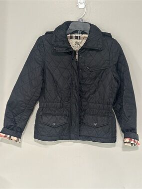 Burberry Black Quilted Utility Jacket with Check Cuff Detail